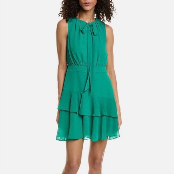Ted Baker Zandaa Asymmetrical Tiered Mini Dress in Green - Picture 1 of 7